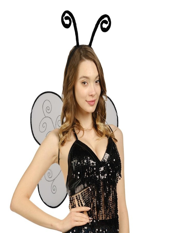 Funcredible Fly Costume Accessories - Fly Wings and Fly Antenna Headband Set - Black Velvet Bug Butterfly Bee Ladybug Firefly Dragonfly Costume Set - Halloween Cosplay Party Favors for Women, Men - Image 4