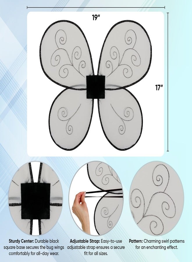 Funcredible Fly Costume Accessories - Fly Wings and Fly Antenna Headband Set - Black Velvet Bug Butterfly Bee Ladybug Firefly Dragonfly Costume Set - Halloween Cosplay Party Favors for Women, Men - Image 2