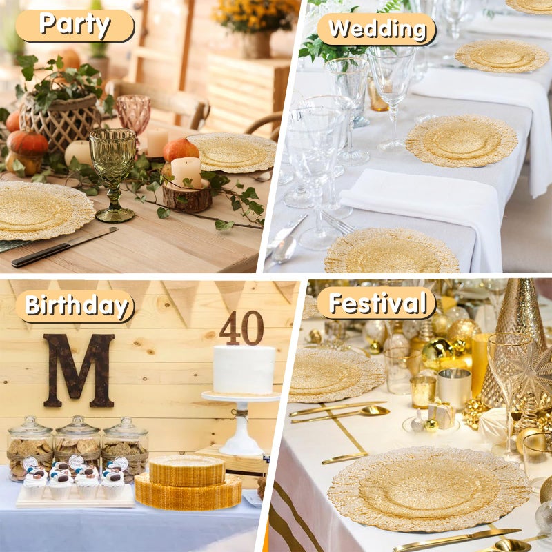 U-QE 60PCS Gold Plates for Party - Gold Plastic Plate Disposable&Reusable - Gold Glitter Heavy Duty Plastic Plates for Party&Wedding Including 30 Dinner 10" & 30 Dessert Plate 7" - Image 4