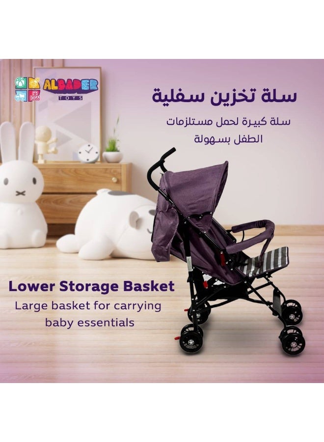 AL BADER Baby Stroller With Adjustable Canopy, Lightweight Foldable Design With Padded Seat And Safety Harness, Dual Wheels With Rear Brakes, Soft Grip Handles, Large Storage Basket, Comfortable Pushchair For Travel And Daily Use In Multiple Colors - Image 4