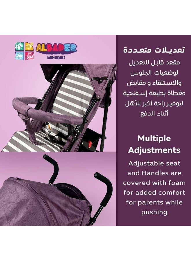 AL BADER Baby Stroller With Adjustable Canopy, Lightweight Foldable Design With Padded Seat And Safety Harness, Dual Wheels With Rear Brakes, Soft Grip Handles, Large Storage Basket, Comfortable Pushchair For Travel And Daily Use In Multiple Colors - Image 2