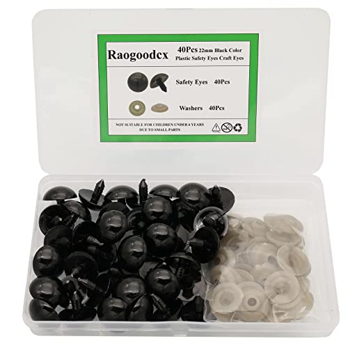 Raogoodcx 40Pcs 22mm Large Black Plastic Safety Eyes Craft Safety Eyes DIY Eyes with Washers for Plush Animal Teddy Bear Doll Puppet Crafts - Image 1