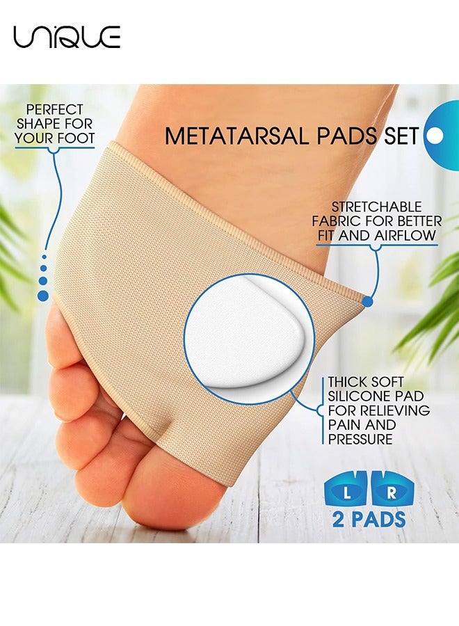 Unique Metatarsal Sleeves Inserts with Gel Pads - 4 Pieces - Immediate Bottom Ball of Foot Support Pain Relief - Soft Padding - Aid Metatarsalgia, Neuroma, Sesamoiditis, Insole Men, Women (Complexion) - Image 2