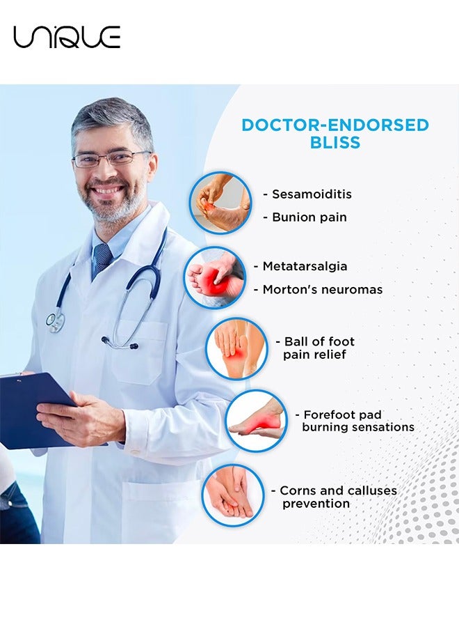 Unique Metatarsal Sleeves Inserts with Gel Pads - 4 Pieces - Immediate Bottom Ball of Foot Support Pain Relief - Soft Padding - Aid Metatarsalgia, Neuroma, Sesamoiditis, Insole Men, Women (Complexion) - Image 4