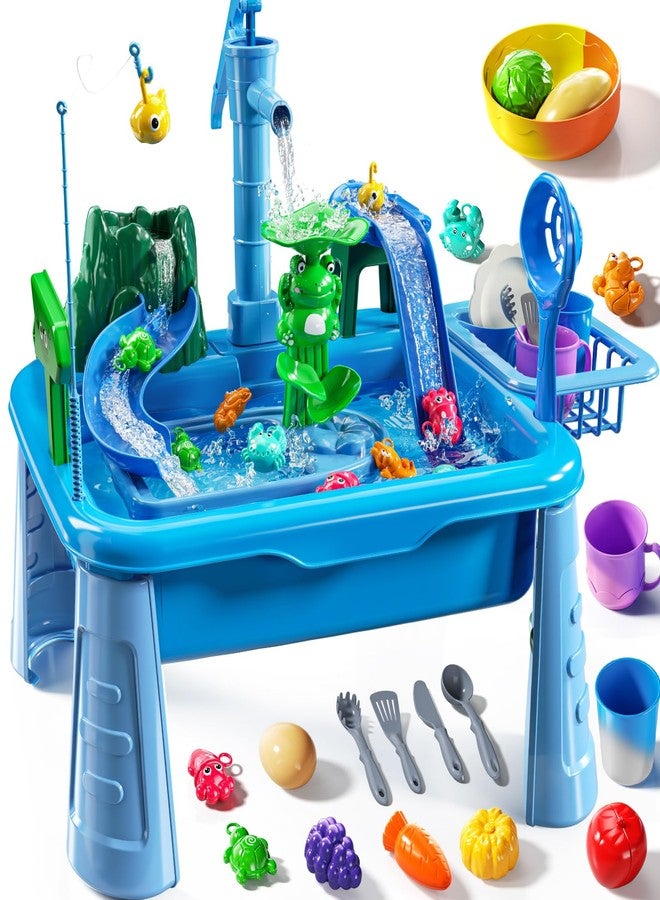 JUKUDAHU Water Table Play Sink Toy for Kids 2 3 4 5 6 Years Old - Outdoor Kitchen with Running Water, Fishing Games, Toddler Water Play Table for Kids Ages 3-8, Beach Outdoor Toys, Birthday Gifts 2+ 3-5 (Blue) - Image 1