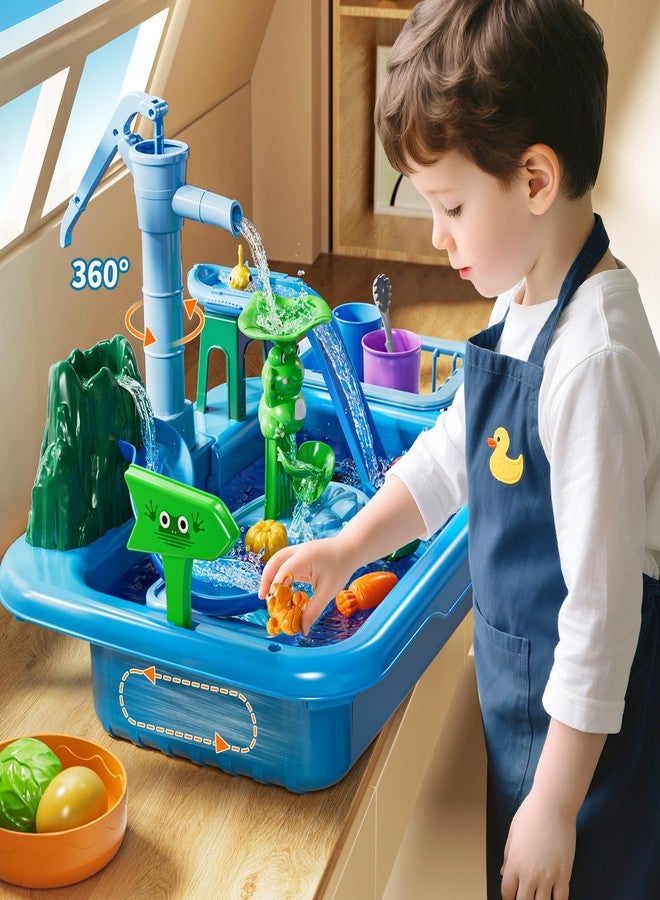 JUKUDAHU Water Table Play Sink Toy for Kids 2 3 4 5 6 Years Old - Outdoor Kitchen with Running Water, Fishing Games, Toddler Water Play Table for Kids Ages 3-8, Beach Outdoor Toys, Birthday Gifts 2+ 3-5 (Blue) - Image 2