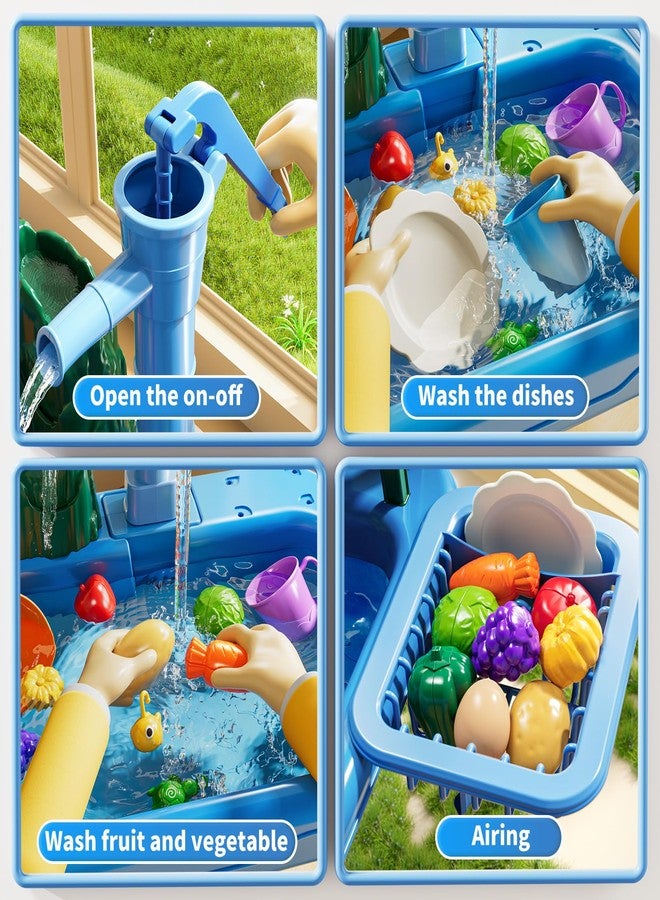 JUKUDAHU Water Table Play Sink Toy for Kids 2 3 4 5 6 Years Old - Outdoor Kitchen with Running Water, Fishing Games, Toddler Water Play Table for Kids Ages 3-8, Beach Outdoor Toys, Birthday Gifts 2+ 3-5 (Blue) - Image 4