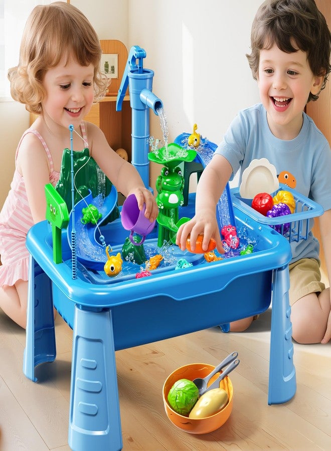 JUKUDAHU Water Table Play Sink Toy for Kids 2 3 4 5 6 Years Old - Outdoor Kitchen with Running Water, Fishing Games, Toddler Water Play Table for Kids Ages 3-8, Beach Outdoor Toys, Birthday Gifts 2+ 3-5 (Blue) - Image 5