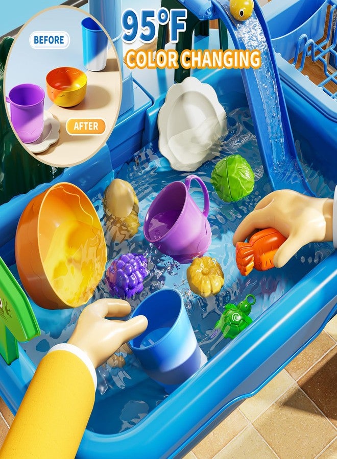 JUKUDAHU Water Table Play Sink Toy for Kids 2 3 4 5 6 Years Old - Outdoor Kitchen with Running Water, Fishing Games, Toddler Water Play Table for Kids Ages 3-8, Beach Outdoor Toys, Birthday Gifts 2+ 3-5 (Blue) - Image 3
