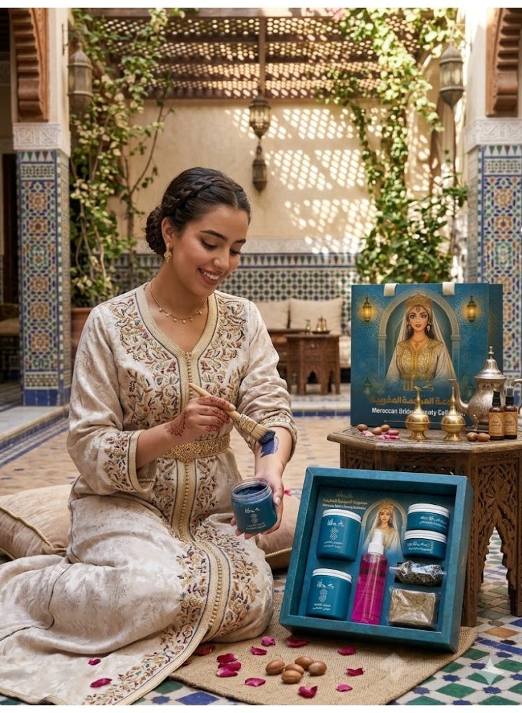 كاهلا مجموعة كَحلة  للحمام المغربي المتكامل وتجهيز العروس - صابون مغربي بزيت الزيتون، نيلة زرقاء، غسول خام، طمي وماء ورد طبيعي لتفتيح، تقشير وتعطير الجسم - Image 4