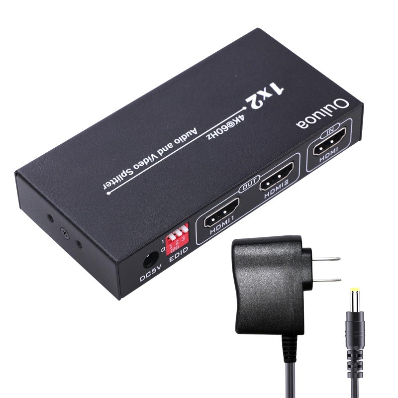 Ouluoa HDMI Splitter 1 in 2 Out 4K@60Hz - HDCP 2.2 & HDR10 Support | 18Gbps HDMI 2.0, EDID Management | Compatible with Roku, Fire TV, PS4, Xbox, 4K TV, Blu-Ray Player - Image 1