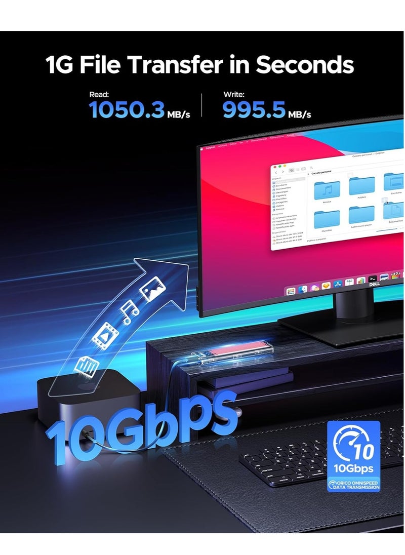 Orico - ORICO M.2 NVMe SSD Enclosure, USB 3.2 Gen 2 (10Gbps), Transparent External Hard Drive Adapter Enclosure for 2280 2260 2242 2230 PCI-E M2 M-Key SSD, USB Type C Adapter Case - Image 1