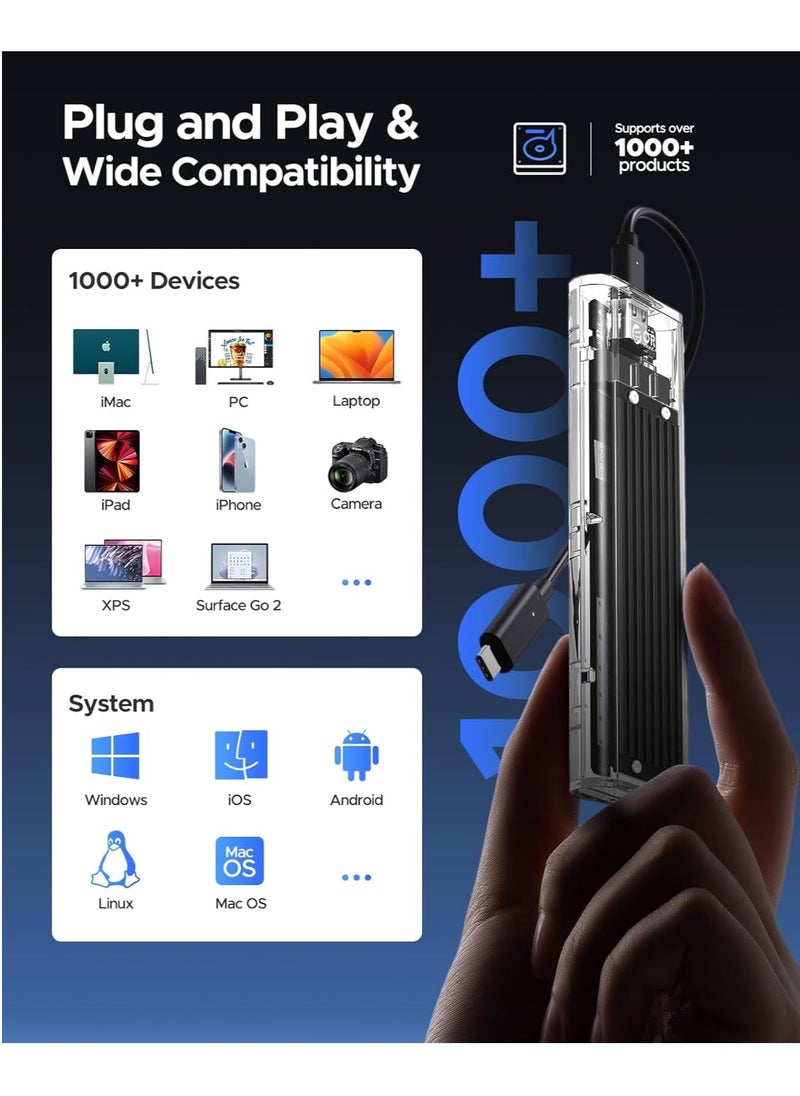 Orico - ORICO M.2 NVMe SSD Enclosure, USB 3.2 Gen 2 (10Gbps), Transparent External Hard Drive Adapter Enclosure for 2280 2260 2242 2230 PCI-E M2 M-Key SSD, USB Type C Adapter Case - Image 1