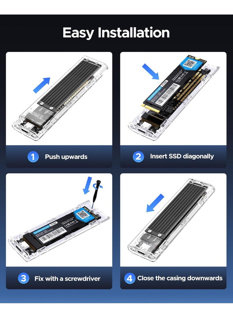 Orico - ORICO M.2 NVMe SSD Enclosure, USB 3.2 Gen 2 (10Gbps), Transparent External Hard Drive Adapter Enclosure for 2280 2260 2242 2230 PCI-E M2 M-Key SSD, USB Type C Adapter Case - Image 1