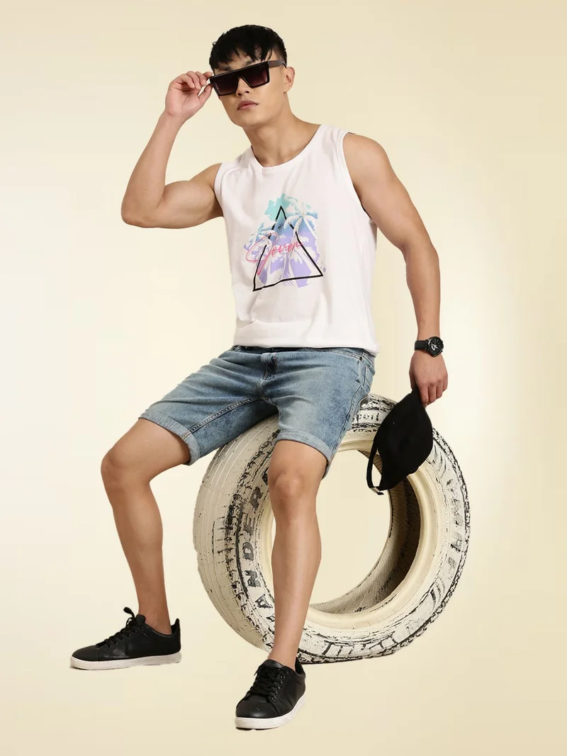 Joven  Ivory Cotton Slim Fit Vest for Men for Men | Best Price UAE