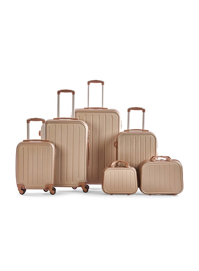 ليمرا طقم شنط سفر مكون من 6 حقائب أمتعة بعجلات و بتصميم صلب ذهبي - Image 1