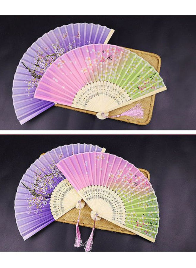 Classical Folding Silk Fan Pink/Beige - Image 2
