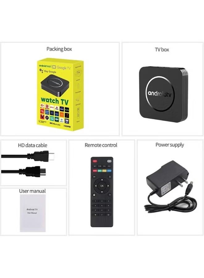 Android 4K UHD TV Box with Remote, Android 14.0 4GB+64GB, 4K HDR + Streaming Devices for TV, Support Dolby Atmos, Smart TV Box, Network Set-Top Box, Streaming Media Players - Image 1