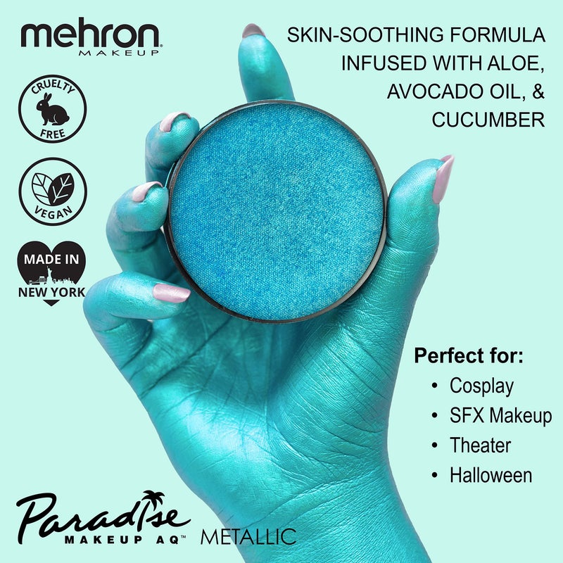 Mehron Paradise FX Metallics â€“ Metallic Blue 1.4 oz | Professional Water Activated Shimmering Metallic Paint for Raves, Costumes, Special Effects, Halloween, Stage, Screen, Theater & Cosplay FX - Image 2