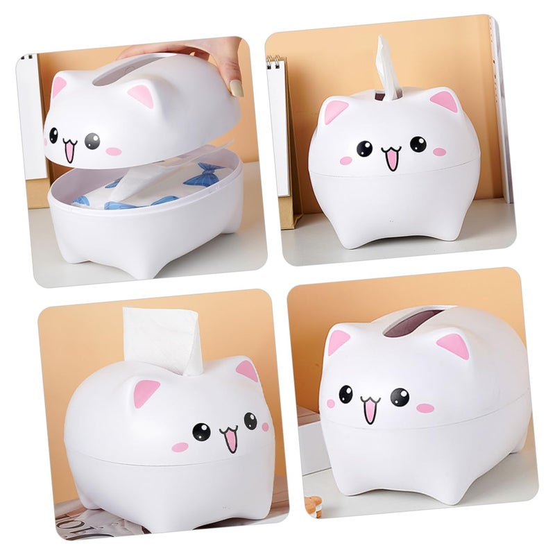 White Cat Tissue Box Holder For Home Car Desktop Bathroom Living Room Office - Image 4