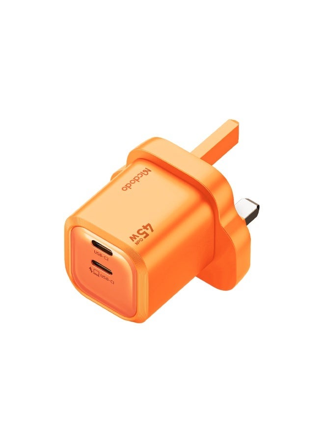 Mcdodo CH-0992 45W USB-C PD Mini GaN Charger UK Plug Orange Dual Type-C 2C Fast Charging Wall Adapter - Image 1