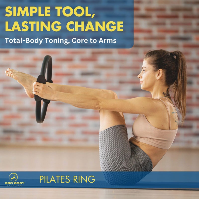 ProBody Pilates Ring Set with 14-Inch Magic Circle Ring, 9-Inch Exercise Ball, 5 Resistance Bands, Pump, Training Guides, & Storage Bag for Core Strength, Balance, Stability Training (Black) - Image 2