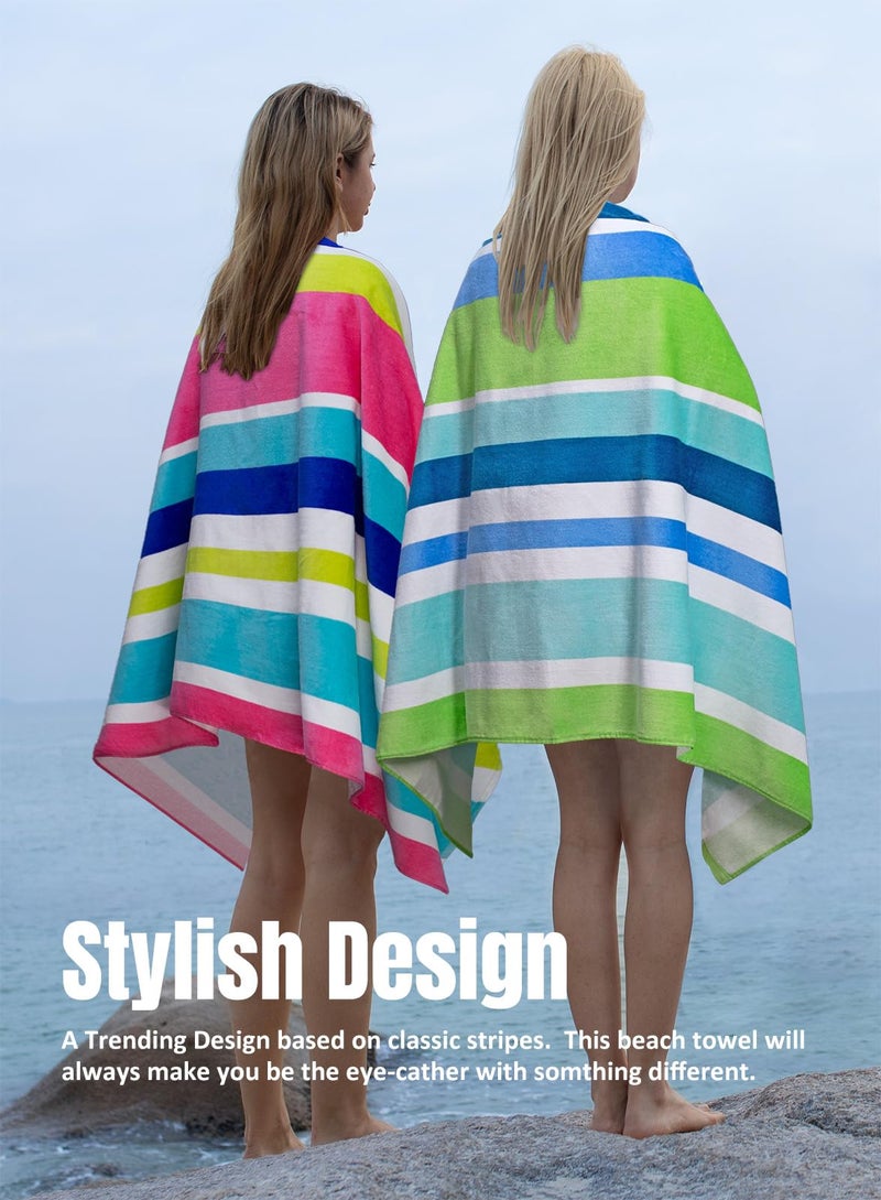 cabanana Large Beach Towel Oversized - Cotton Velour 35 x 70 Inch Rainbow Striped Terry Pool Towel, Cabana Soft Swimming Towel for Adults Women Men (Rainbow Blue) - Image 3