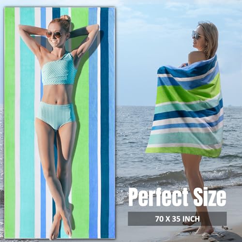cabanana Large Beach Towel Oversized - Cotton Velour 35 x 70 Inch Rainbow Striped Terry Pool Towel, Cabana Soft Swimming Towel for Adults Women Men (Rainbow Blue) - Image 4