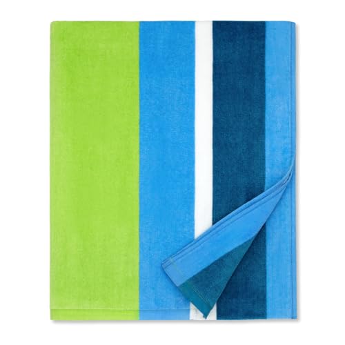 cabanana Large Beach Towel Oversized - Cotton Velour 35 x 70 Inch Rainbow Striped Terry Pool Towel, Cabana Soft Swimming Towel for Adults Women Men (Rainbow Blue) - Image 2