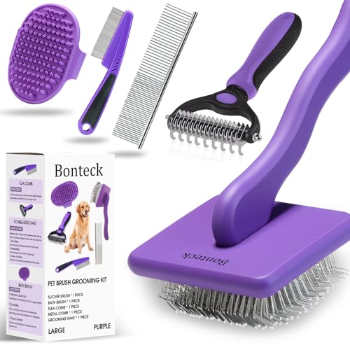Bonteck Dog Slicker Brush for Dogs Grooming Kit 5PCS | Large Dog Brush for Goldendoodles Poodles Doodles | Long Pin Haired Brush | Poodle Brushes and Comb (Purple) - Image 1