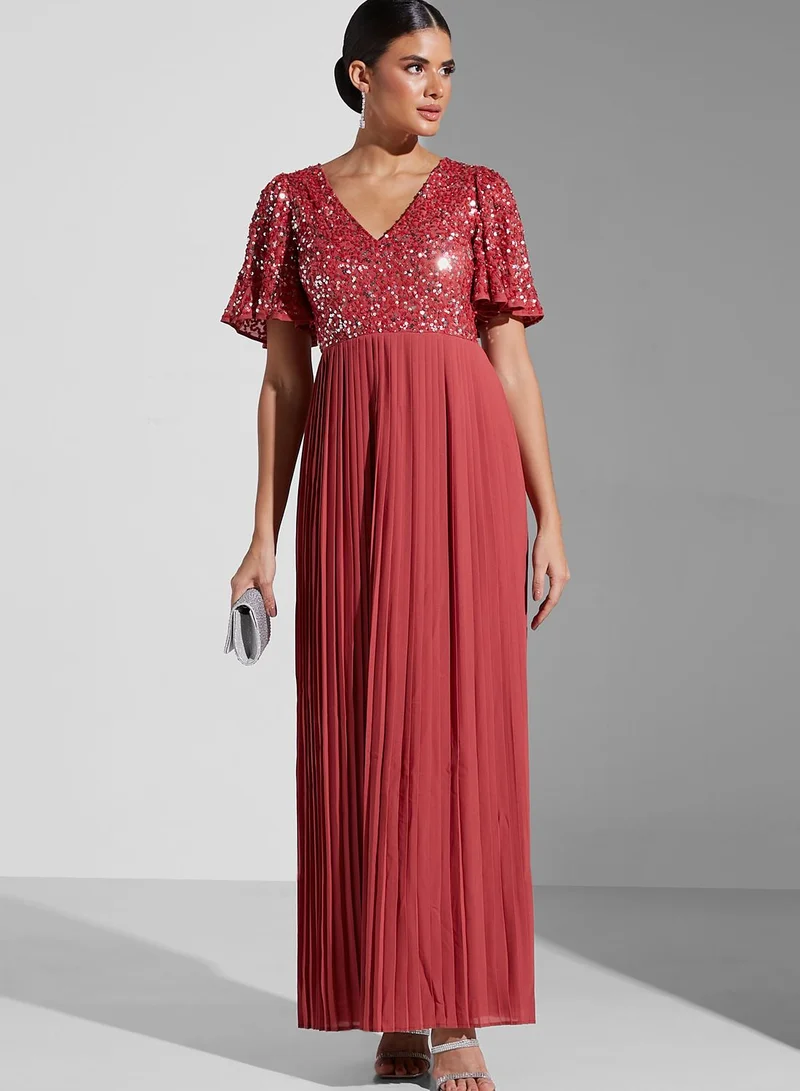 Maya Sequin Detail Ruffle Sleeve Dress