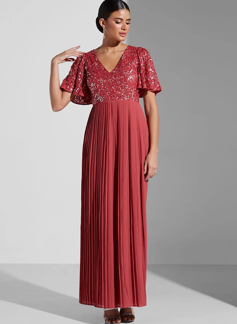 Maya Sequin Detail Ruffle Sleeve Dress