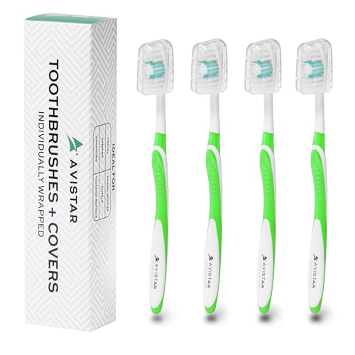 Avistar 4 Pack Toothbrushes for Adults - Individually Wrapped Medium Bristle Toothbrushes with Covers - Green - Convenient & Affordable Dental Care for Travel, Hotels, Airbnb, Missions & More - Image 1