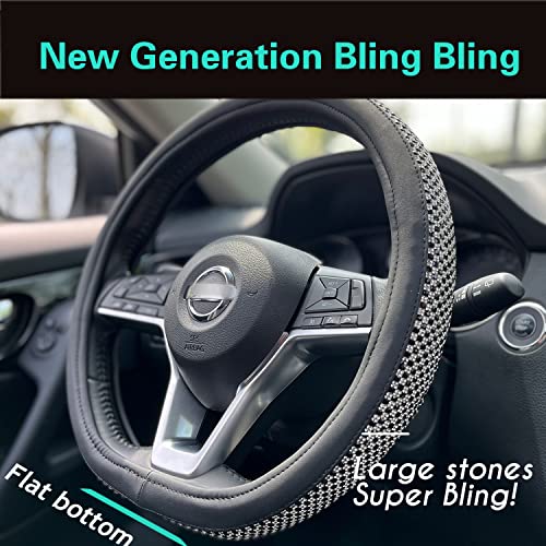 PINCTROT D Shaped Bling Comfy Steering Wheel Cover with Jumbo Crystal Rhinestones, Anti-Slip Diamond Leather, Flat Bottom 14.5-15 Inch (Black) - Image 2