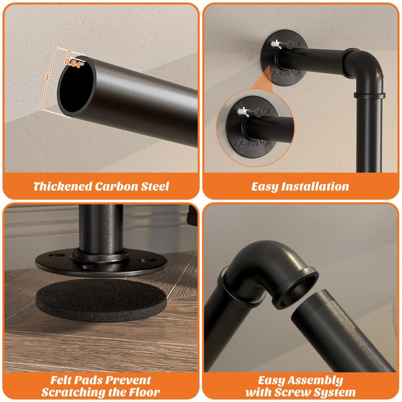 Aheaplus Industrial Pipe Clothing Rack, Reversible 3.5FT Clothes Rack for Hanging Clothes, Heavy Duty Garment Racks, Wall Mounted Closet Wardrobe Racks, Small Walk-in Closet System, Black - Image 4