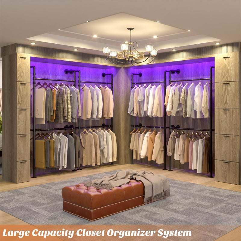 Aheaplus Industrial Pipe Clothing Rack, Reversible 3.5FT Clothes Rack for Hanging Clothes, Heavy Duty Garment Racks, Wall Mounted Closet Wardrobe Racks, Small Walk-in Closet System, Black - Image 2