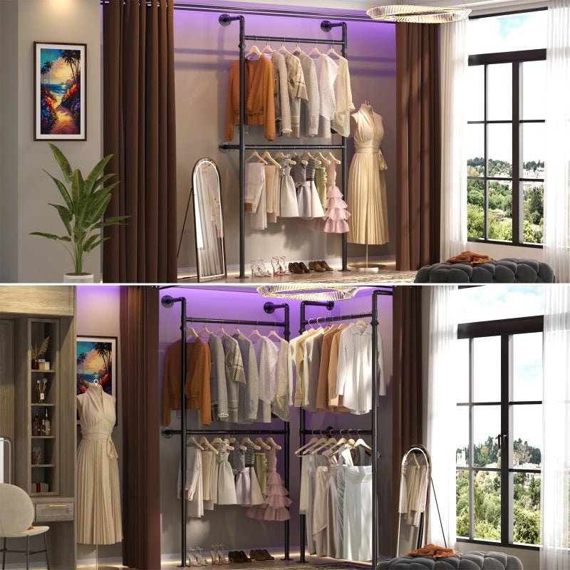 Aheaplus Industrial Pipe Clothing Rack, Reversible 3.5FT Clothes Rack for Hanging Clothes, Heavy Duty Garment Racks, Wall Mounted Closet Wardrobe Racks, Small Walk-in Closet System, Black - Image 3