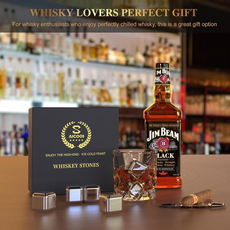 SAICOOS Gifts for Men Dad - Him and Boyfriend : Whiskey Stones Reusable Metal Steel Ice Cubes Balls Set, Bourbon Cool Anniversary Retirement Gifts, Harley Davidson Funny Gadgets 4Pcs (16 Ice Cube) - Image 4