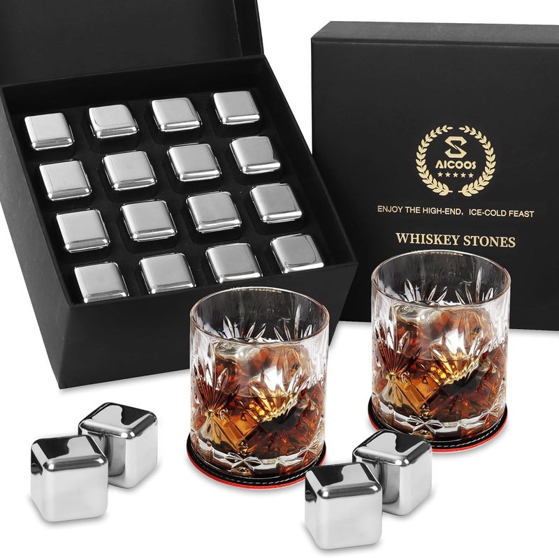 SAICOOS Gifts for Men Dad - Him and Boyfriend : Whiskey Stones Reusable Metal Steel Ice Cubes Balls Set, Bourbon Cool Anniversary Retirement Gifts, Harley Davidson Funny Gadgets 4Pcs (16 Ice Cube) - Image 1