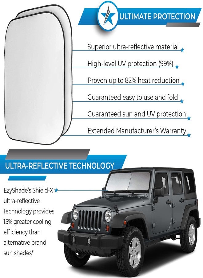 EzyShade Windshield Sun Shade for Jeep with Shield-X Reflective Technology. See Vehicle Size-Chart. Foldable 2-Piece Car Sunshade for Jeep Wrangler, Gladiator, Renegade, FJ Cruiser. X-Small Size - Image 2