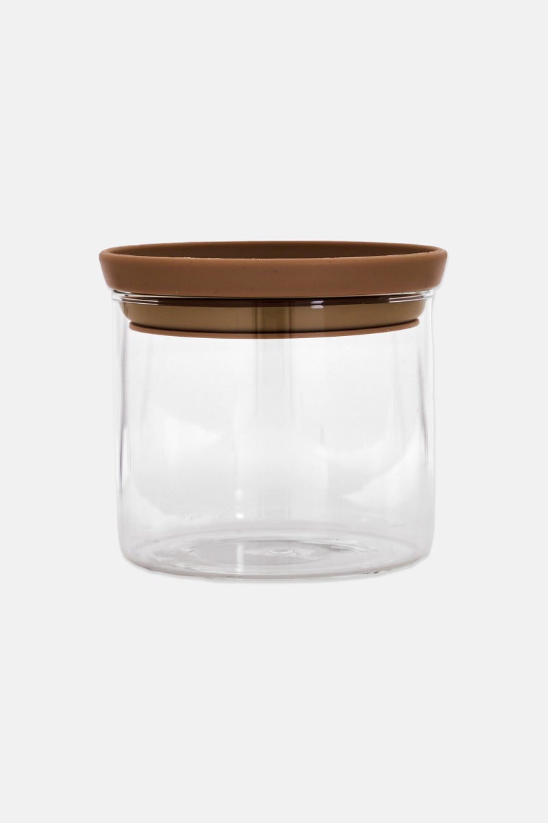 Muy Mucho Round Glass Storage Container With Lid, Brown - Image 1