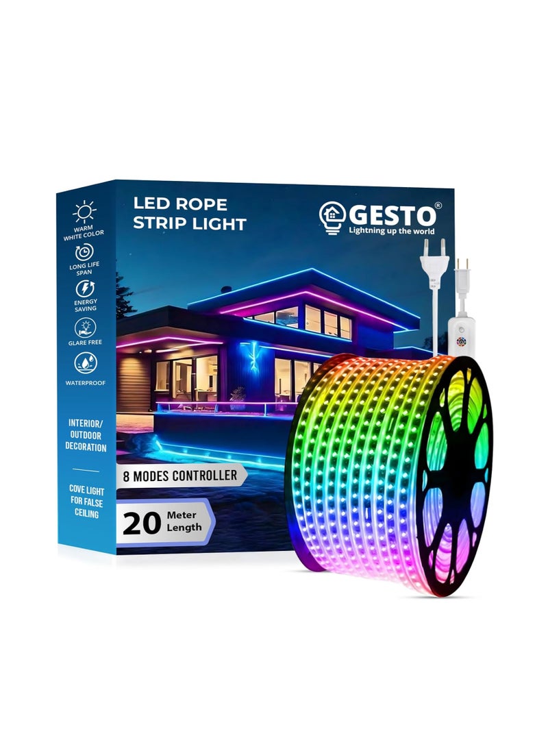 Generic - Gesto 20 Meter Rope Led Strip Lights – Outdoor Lights Waterproof for Balcony Decoration,Home Decor & Diwali Decoration| RGB Strip Light for Diwali Decoration with Mode Change Controller (Multicolor) - Image 1