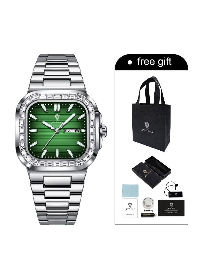 جوهوس ساعة يد رجالية فاخرة بتقنية الكرونوغراف التناظري - مربعة الشكل 39 مم، من الفولاذ المقاوم للصدأ، مقاومة للماء حتى عمق 30 مترًا، عرض التاريخ، كوارتز (هدية عمل غير رسمية) - Image 2