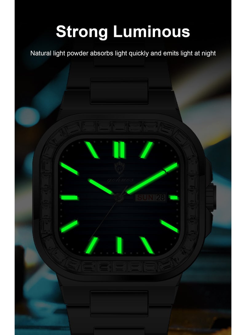 جوهوس ساعة يد رجالية فاخرة بتقنية الكرونوغراف التناظري - مربعة الشكل 39 مم، من الفولاذ المقاوم للصدأ، مقاومة للماء حتى عمق 30 مترًا، عرض التاريخ، كوارتز (هدية عمل غير رسمية) - Image 4