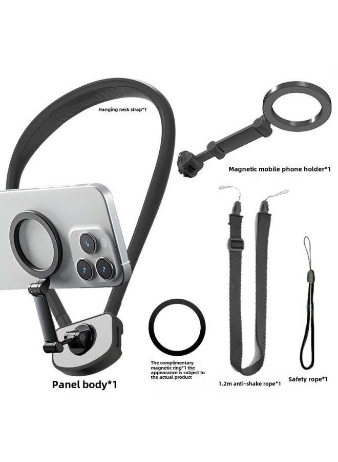 Hanging Neck Mobile Phone Magnetic Bracket First Viewing Angle Shooting Live Riding Mountaineering Fishing Outdoor Sports Camera Accessories-Color:Magnetic Mobile Phone Halter Black - Image 1