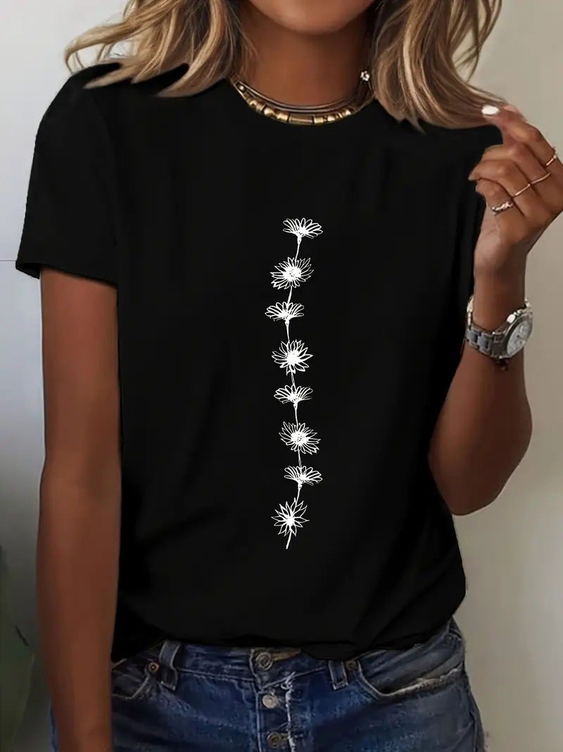 Export Sunflower Pattern T-Shirt Pure Cotton Short-Sleeved Casual Round Neck Top Women'S Clothing S-3Xl - Image 1