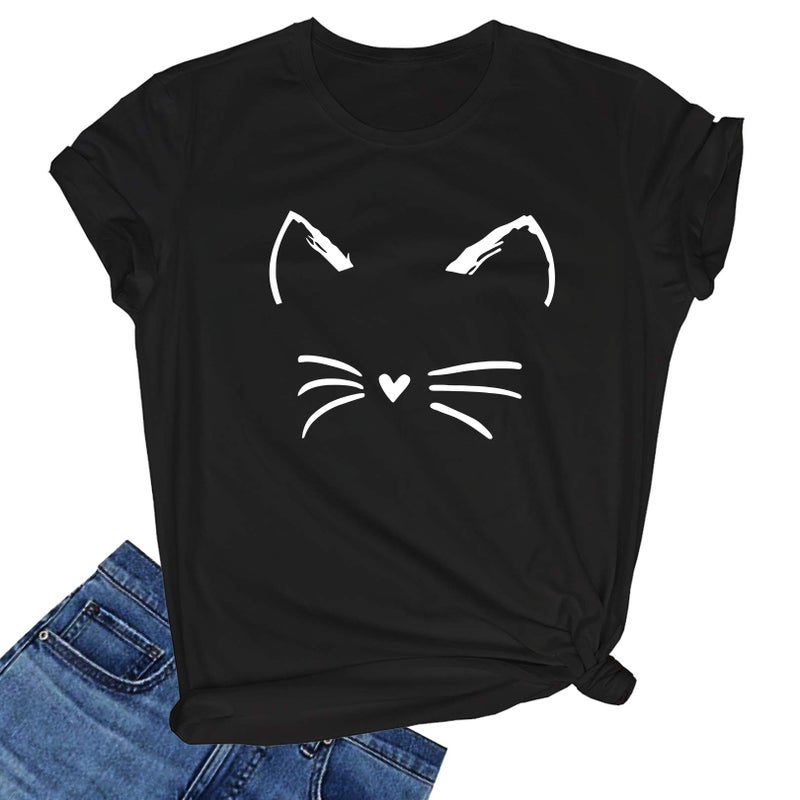 LOOKFACE Women's Cute T Shirt Junior Tops Teen Girls Graphic Tees Black Medium - Image 4