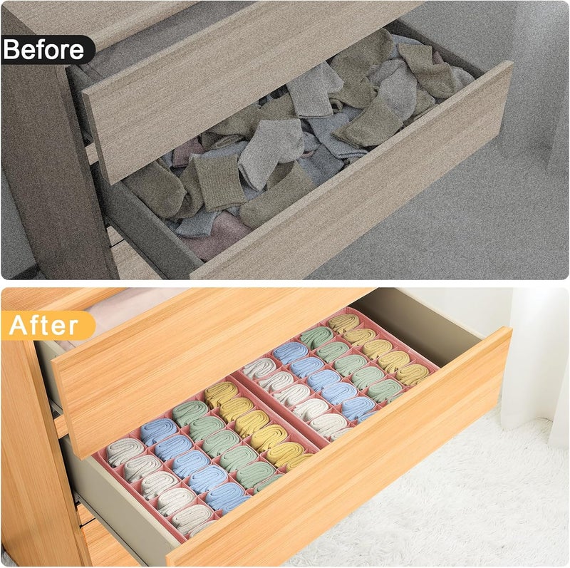 Easortm Sock Organizer 4 Pack - 24 Cell Foldable Underwear & Sock Storage, Drawer Organizer for Ties, Belts. (Pink) - Image 5