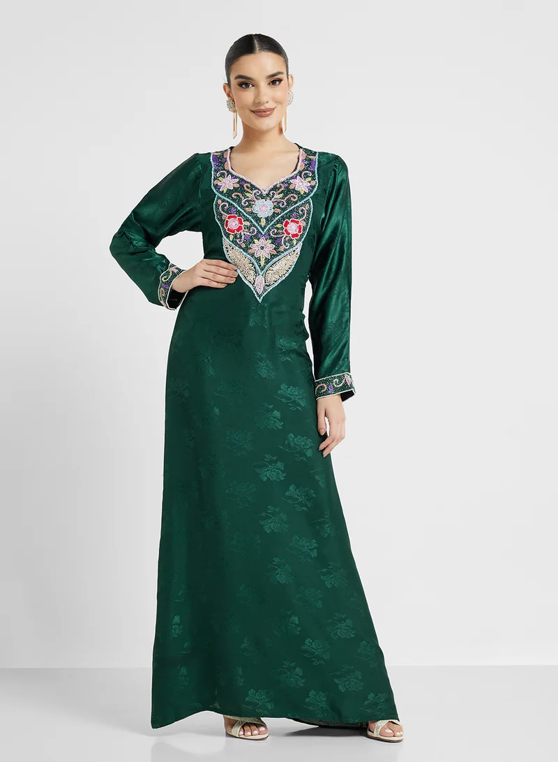 ARABIAN CLOSET Embellished Belted Jalabiya