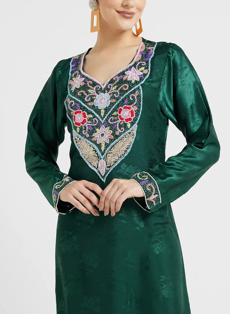 ARABIAN CLOSET Embellished Belted Jalabiya